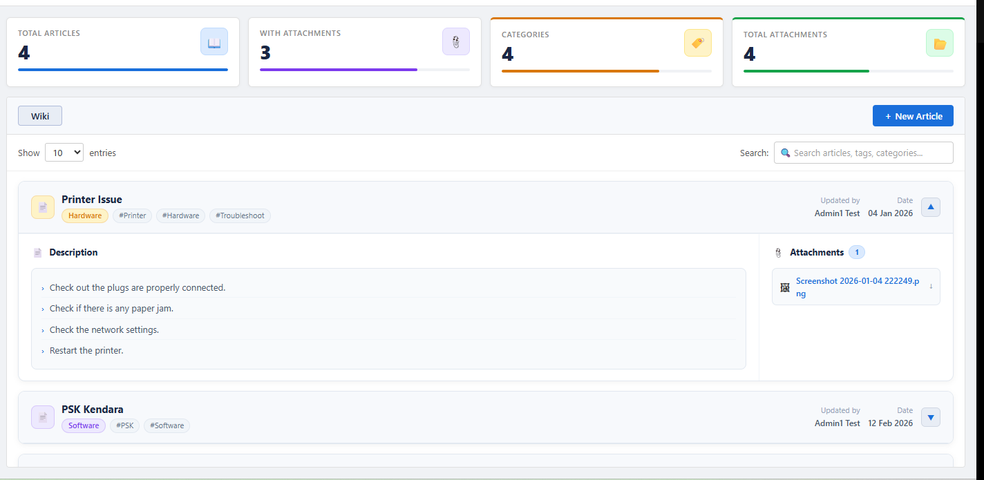 Knowledge base displaying shared support articles and their descriptions.